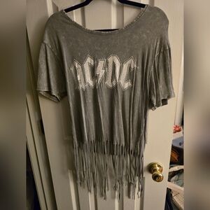 AC/DC Graphic Tee With Fringe